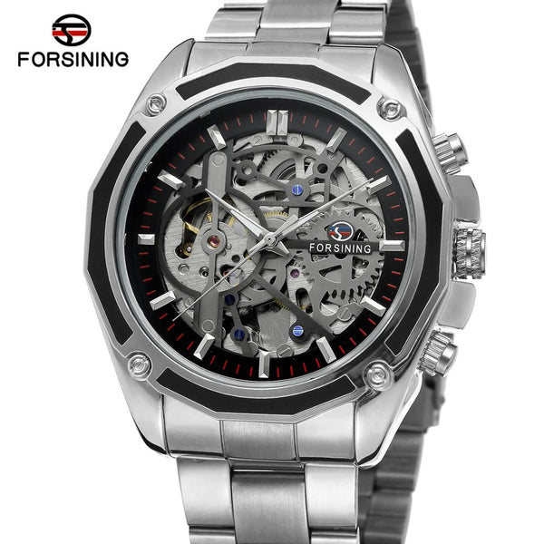 Forsining Luxury Skeleton Automatic Watch – Premium Stainless Steel Mechanical Timepiece for Men | Waterproof & Luminous / Best For Gift