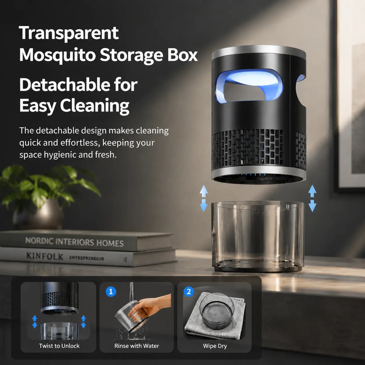 🏠🦟Indoor Insect Trap with Light and Suction Non Zapper Flying Bug Catcher for Mosquitoes Fruit Flies Gnats and Moths
